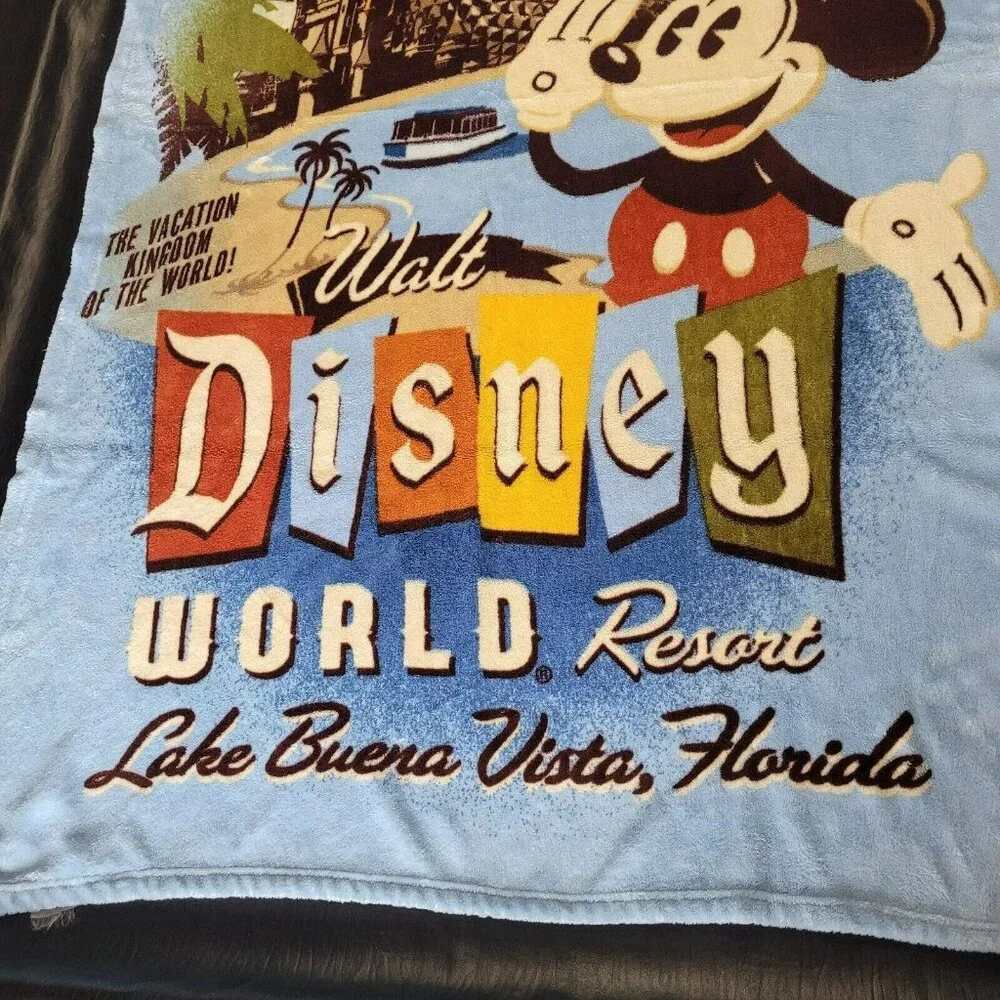 Disney World Resort Mickey Fleece Throw Blanket Lake Buena Vista FL 39 x 62 Vtg‎